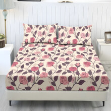 3-teiliges kühlendes Bettwäsche-Set (Queen-Size), Rosenmuster, weiches Polyester, 1 Spannbettlaken + 2 Kissenbezüge, atmungsaktive