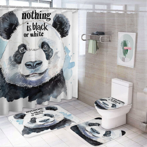 Σετ κουρτινών μπάνιου Panda 4 τεμαχίων με αντιολισθητικό χαλί, κάλυμμα καπακιού