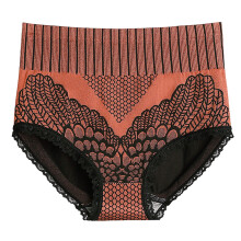 Briefs Flower Print Seamless Nylon Stretchy Tummy Control Panties for Women,orange red M