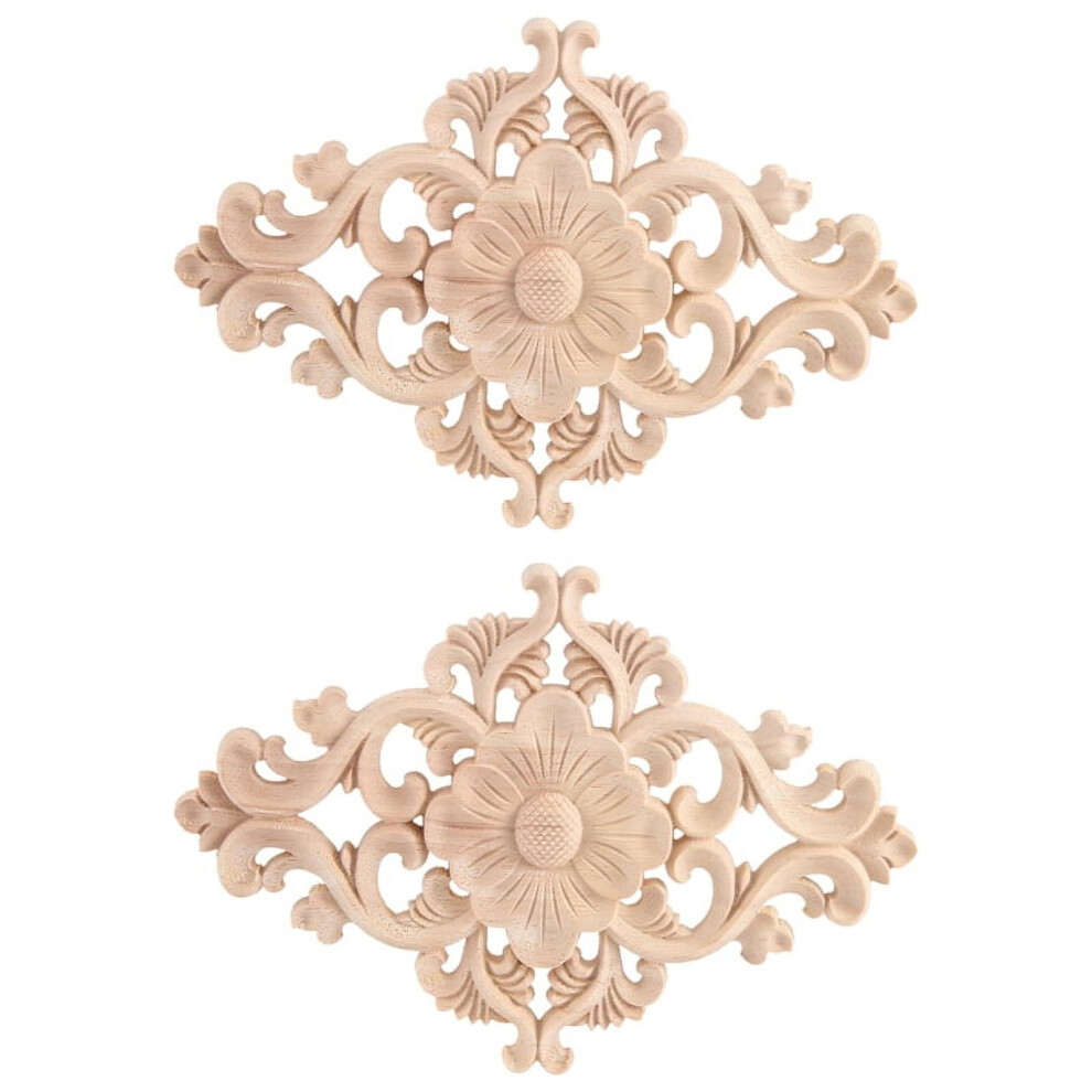 21*15Cm Wood Carved Unpainted Onlay Applique Furniture Home Decor, 2Pcs 9065194301884