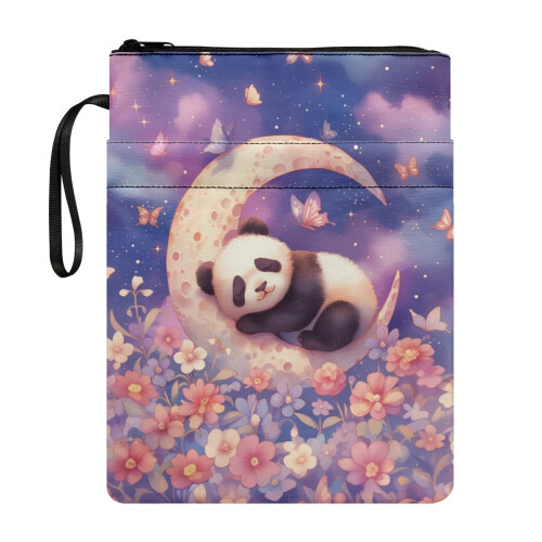Panda Floral Gift Bag Book Sleeve Waterproof Polyester