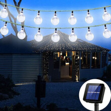 Guirlande lumineuse solaire d'extérieur 9 m (30 pi) - 60 LED avec globes en cristal, étanche, pour jardin, cour, allée, terrasse, arbre - Blanche