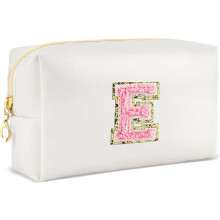 Preppy leren waterdichte make-uptas – Gepersonaliseerd cosmetica-etui met initialen, kerst-/verjaardagscadeau voor meisjes en vrouwen | Geschikt