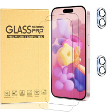 Compatible con iPhone 16E y iPhone SE4. Protector de pantalla + protector de lente de cámara, vidrio templado HD transparente [Paquete de 2+2]