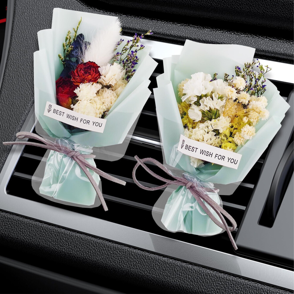 2Pcs Car Vent Clips With 4 Diy Unscented Fragrance Pads & Dried Flowers Â Air Freshener For Women & Moms Pink 9065194303147