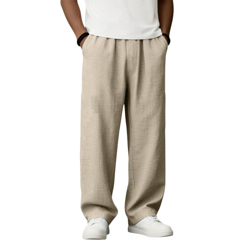Ανδρικό παντελόνι χαλαρής εφαρμογής από βαμβάκι και λινό σε ίσια γραμμή - Casual