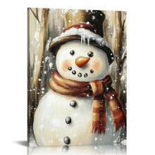 Vintage Christmas Wall Art Cute Snowman Canvas Print Trendy Winter Wall Decor Moody Posters Room Decor Aesthetic Wall Prints 12x16 in