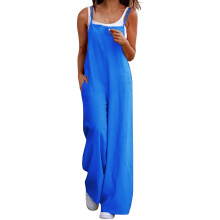 Salopetă mică, fără mâneci, cu imprimeu floral, tip baggy, pentru femei – Salopă lejeră, croială lejeră, albastru, 4XL, compatibilă cu