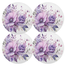 Paarse ronde placemats met bloemenmotief voor de eettafel, set van 4, ideaal voor de feestdagen.