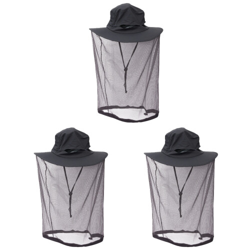 3Pcs Dark Grey Fly Net Hat Breathable Mesh for Outdoor Activities