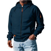 Men's Casual Long-Sleeve Zip-Up Hoodie Jacket, Navy Blue, Size XXXL