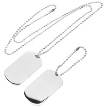 Military Style Silver Dog Tag Necklace for Men
