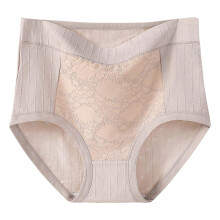 Plus Size Women's High Waist Cotton Briefs, Solid Color Lace Underwear, Soft Breathable Full Coverage Ladies Panties, Everyday Wear