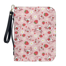 Cartoon Axolotl Strawberry PU Leather Bible Case for Women & Men – Lightweight, Detachable Wristlet Strap, XL, Compatible with Standard Bibles