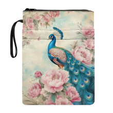 Peacock and Flower Book Sleeve Cover Book Carrying Case Lightweight Storage & Portability Book Protection with Reusable 11.42 x 8.66 Inch