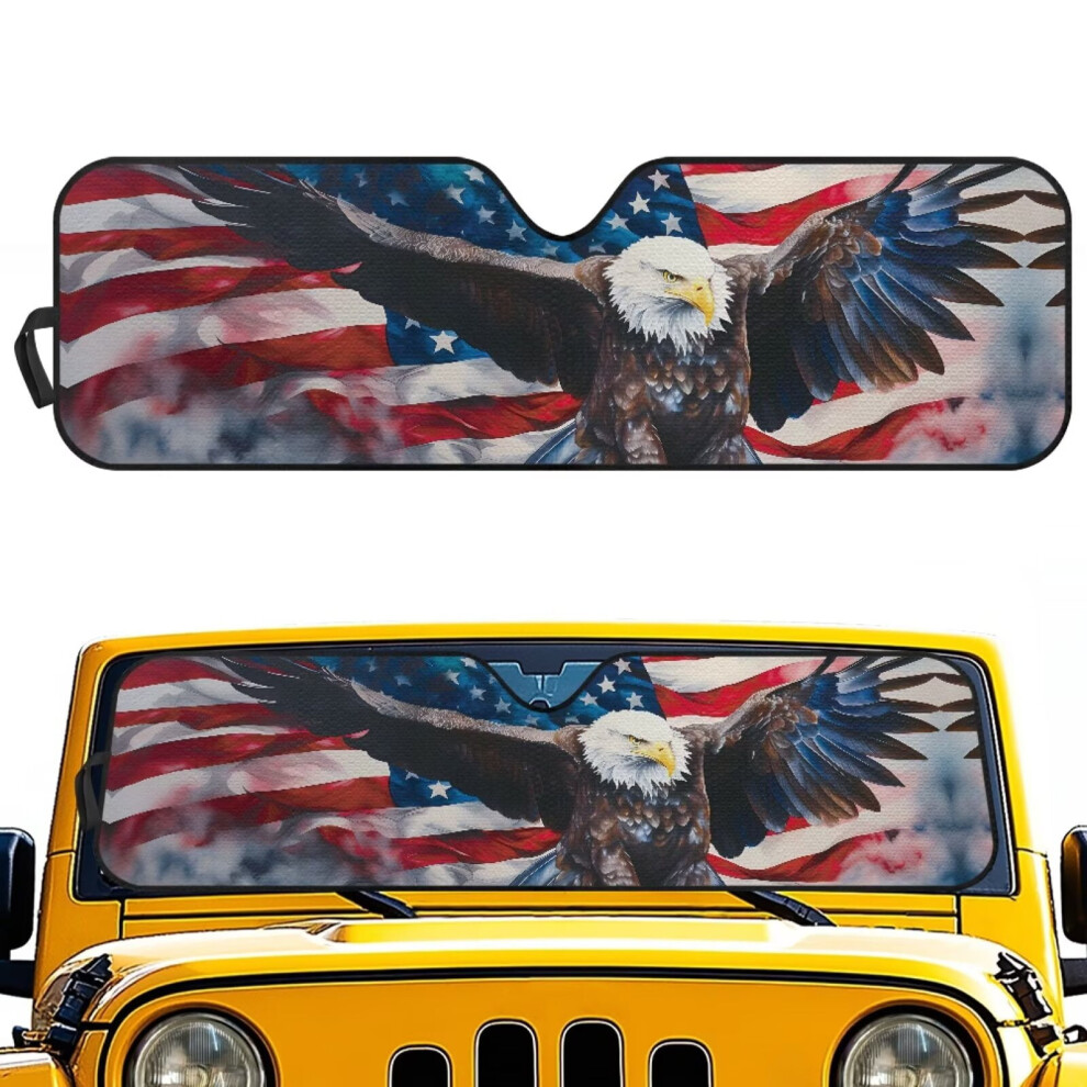 Windshield Sun Shade For 1997Â2018 Jeep Wrangler Tj/Jk/Jku, Aluminum Foil, American Flag & Bald Eagle Design, Compatible With Jeep 9027700104877