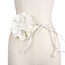PU Leather Boho Waist Belt with Large Flower Bowknot