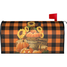 Pumpkin Mailbox Cover Buffalo Plaid Sunflowers Magnetic