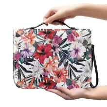 Tropical Hibiscus PU Leather Bible Case with Detachable Wristlet Strap – XL, Compatible with Standard Bibles