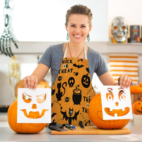 Ποδιά Halloween (47x38cm, Παιδικό Μέγεθος 2) – Αστείο Σχέδιο Cosplay, Μαύρη Ποδιά με Μανίκια 2