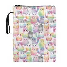 Watercolor Cat Book Cover Sleeve Pouch – Washable Polyester Organizer Holder with Zipper, 8.66"x11.42", Compatible with Bible & Teachers' Books
