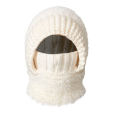 Women's 3-in-1 Fuzzy Beanie with Hood & Scarf, Winter Ski Mask Hat, White, One Size, Compatible with Cold Weather