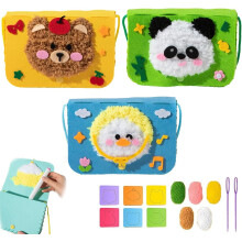 Wool Embroidery Crossbody Bag DIY Kit for Kids, Cartoon Animal Sewing Craft, Needle Painting Satchel (3PCS-Q), compatible with Townscloud