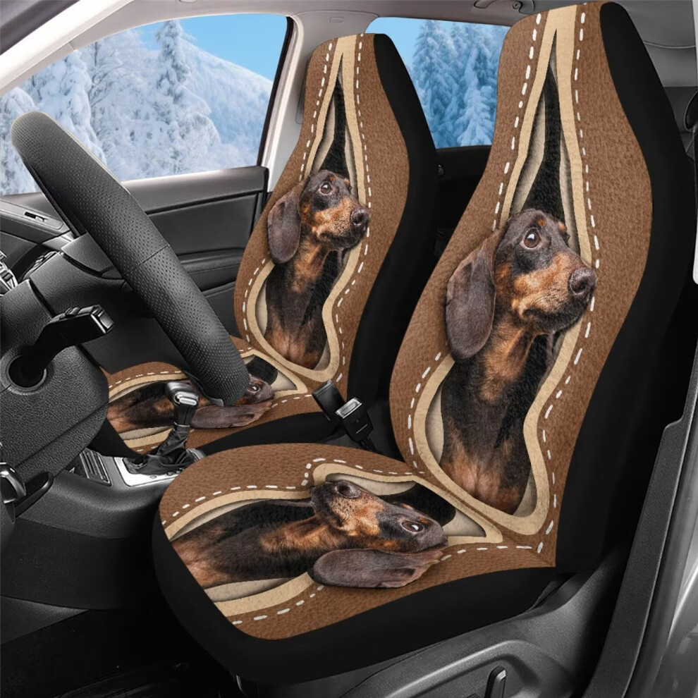 Dachshund Seat Covers Soft Plush Faux Leather 2-Pack Coral 974856165421