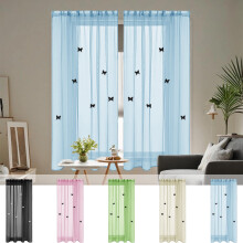 Sheer Curtains Solid Color 40x51 Inch Butterfly Embroidery