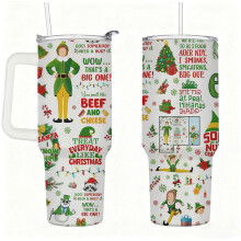 Funny Christmas Elf Tumbler with Lid and Straw, Holiday Humor Quotes Travel Cup