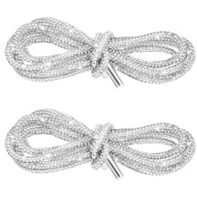 2Pcs Rhinestone Shoe Laces 47.2" Sparkling Shoe Ropes Hoodie Strings Sneaker Laces Universal Crystal Shoestrings for Boot Shoe Casual Shoes, White
