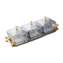 Glass Serving Platters With 3 Compartments And Matching Lid and Tray For Snacks Appetizers Kitchen Essential