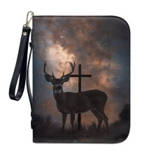 Galaxy Elk Cross PU Leather Bible Cover for Women & Men – Lightweight, Durable, XL Size, with Detachable Wristlet Strap