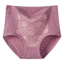 Plus Size Women's High Waist Cotton Briefs, Solid Color Lace Underwear, Soft Breathable Full Coverage Ladies Panties, Everyday Wear