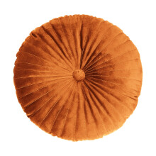 Faux Velvet Round Pleated Throw Pillow with Center Button