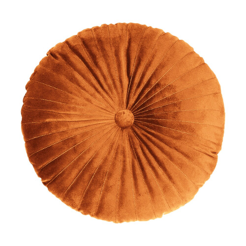 Faux Velvet Round Pleated Throw Pillow with Center Button
