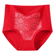 Plus Size Women's High Waist Cotton Briefs, Solid Color Lace Underwear, Soft Breathable Full Coverage Ladies Panties, Everyday Wear