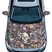 Skull Butterfly Flower Car Hood & Mirror Cover – Elastic Fabric Protector, Compatible with Cars