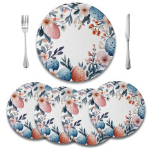 Spring Easter Round Placemats Set of 4,Happy Easter Eggs Floral Table Decoration 14 inch