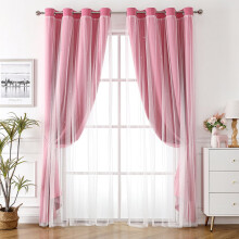 Sheer and Blackout Curtains with Lace Star Design Peach