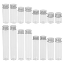 MLINS 16pcs Small Glass Bottles with Screwed Metal Lids, Clear Mini Vials w/Aluminum Tops – Jewelry, Beads, Samples, Wedding Favors
