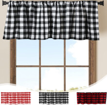 Plaid Curtains Red Black White Polyester 55x15 in Blackout