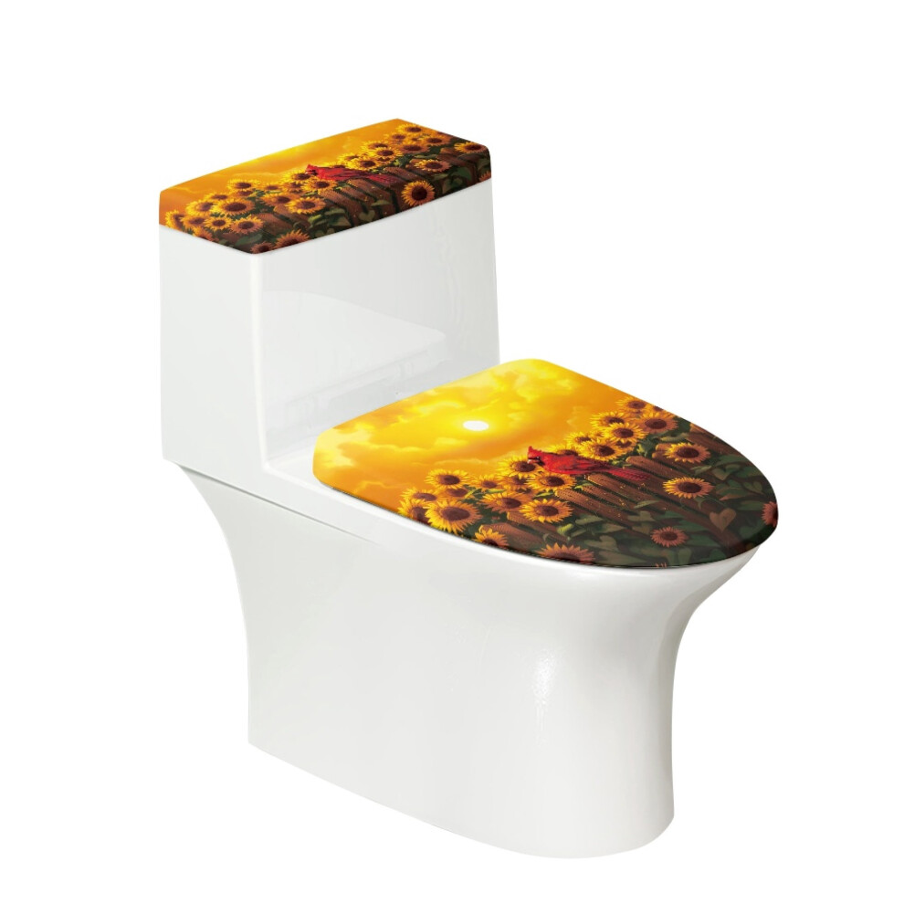 Red Bird Sunflower Toilet Lid Cover Set Polyester 2-Piece 939152754946