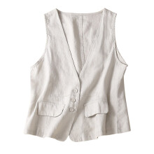 Chaquetas De Mujer Elegantes Womens Vest Casual Sleeveless Cardigans Jacket Loose and Thin V Neck Casual Vest Top (White,L)