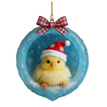 Forest Animal Acorn Ornament, Cozy Christmas Ice Cave Decor, Personalized Pine Cone Animal & Woodland Snow Creature with Red Hat – Yellow Duck