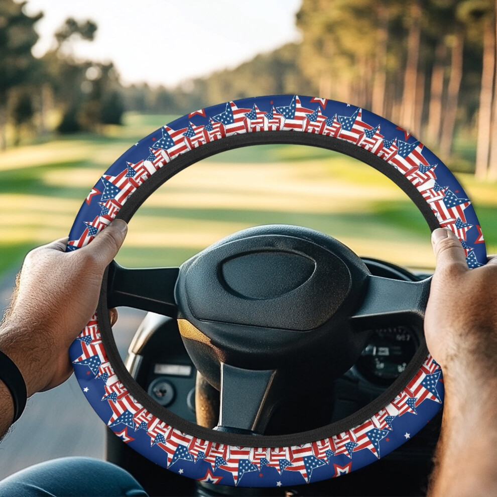 American Golf Cart Steering Wheel Cover Â Flag & Star Design, Compatible With Club Car, 13" Universal Dust Cover For 4Th Of July 9027700565166