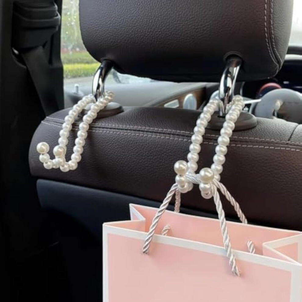 2Pcs Pearl Car Seat Headrest Hooks With Bow Design Â Compatible With Most Cars, For Backpacks, Phones, Handbags 9027700565401