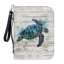 Woodgrain Splatter Turtle PU Leather Bible Case for Women & Men, 2XL, Lightweight, Detachable Wristlet Strap, Compatible with Standard Bibles