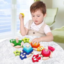 Wooden Geometric Shapes Puzzle with 4 Columns – Fine Motor & Early Learning Toy, Compatible with Montessori