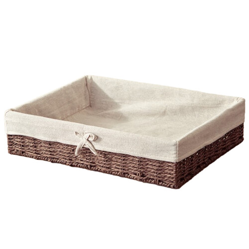 Tizuqe Rustic Wicker Fruit Storage Basket Faux Rattan Woven Rectangular Bow Organizer